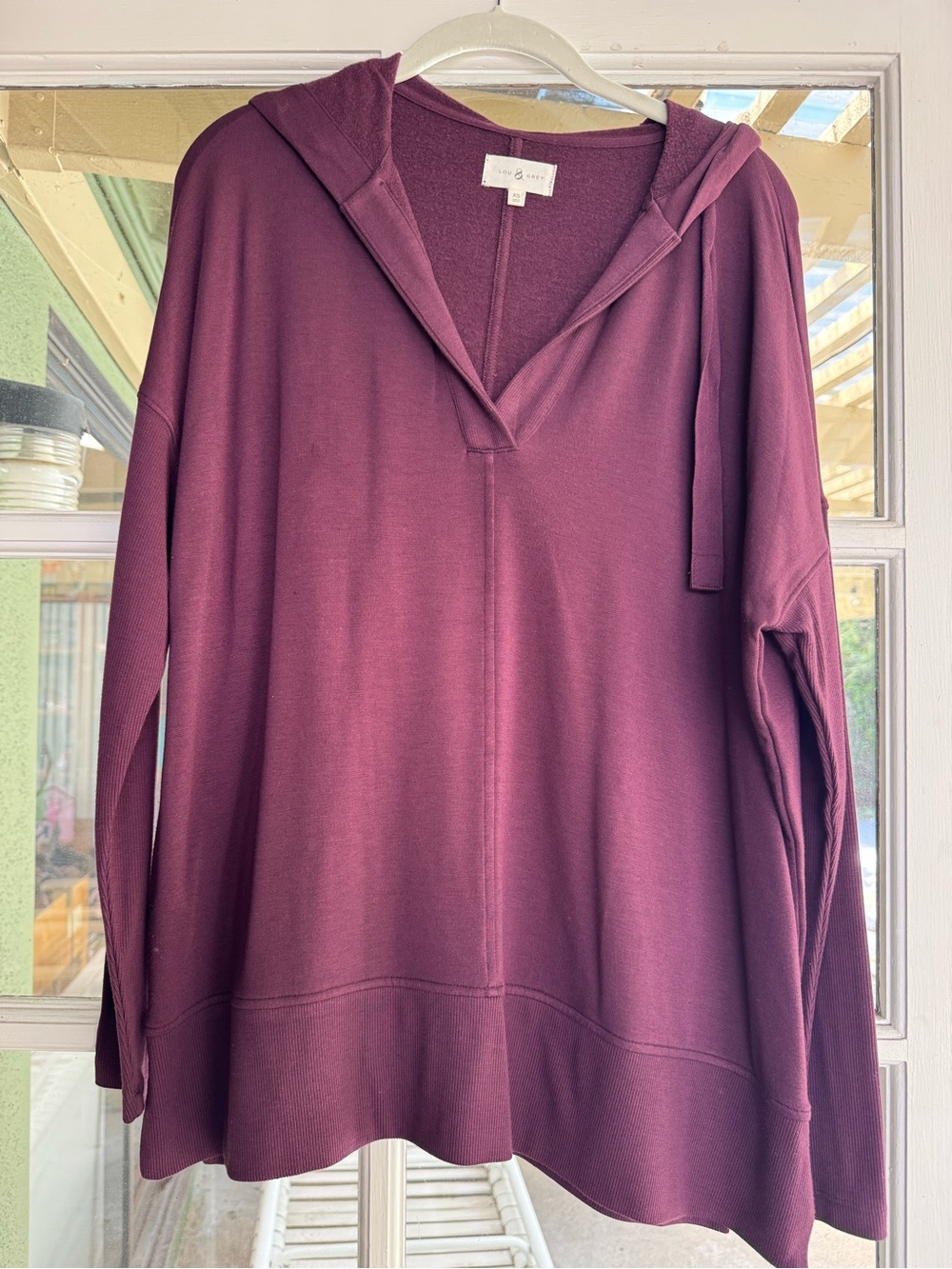 Cozy Lou & Grey Scubasoft Hooded Pullover Sweater - in Plum color